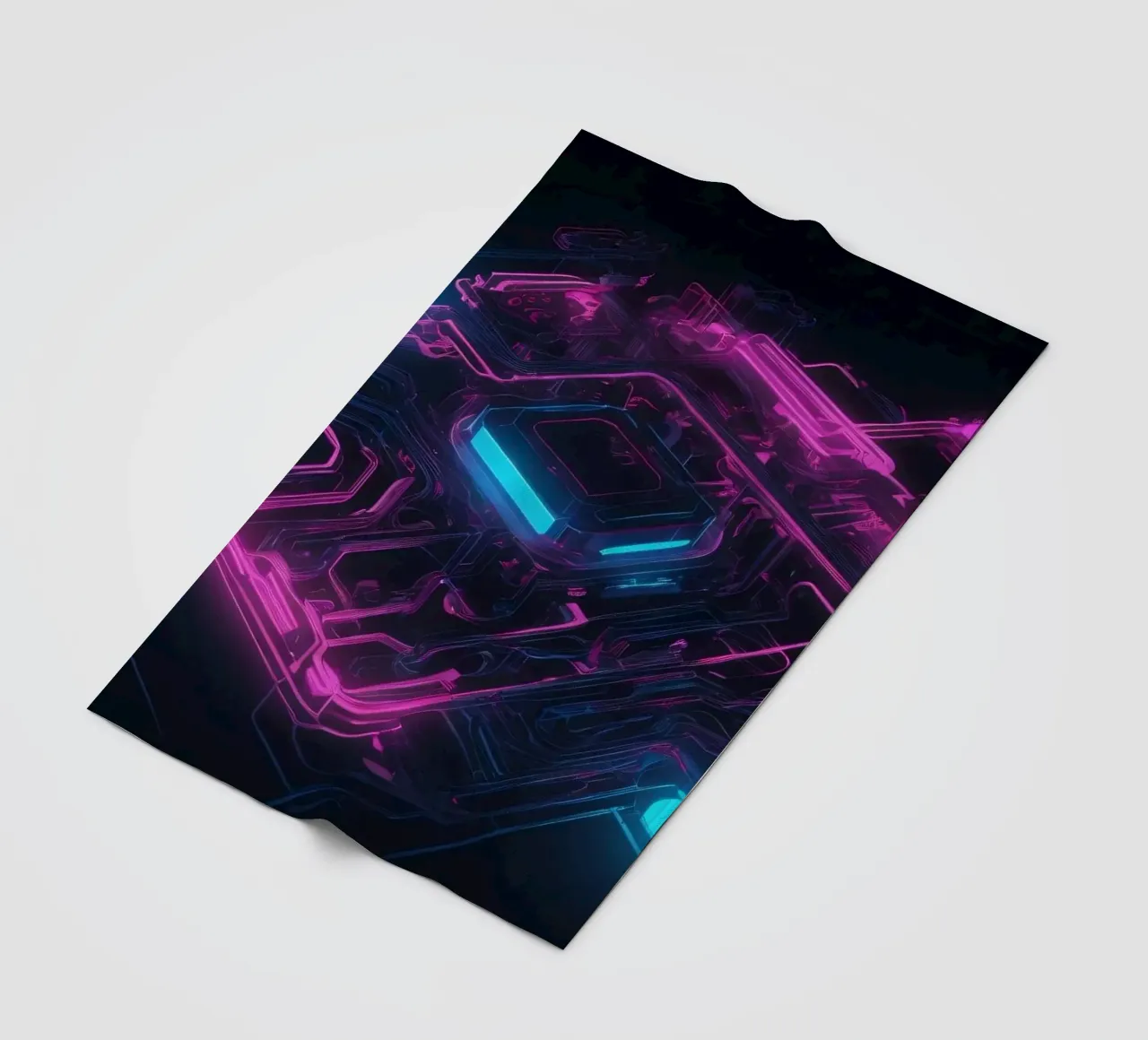 Lebendiges Neon-Leiterplattendesign zur Präsentation der Technologie Fleecedecke von DesignDoodle