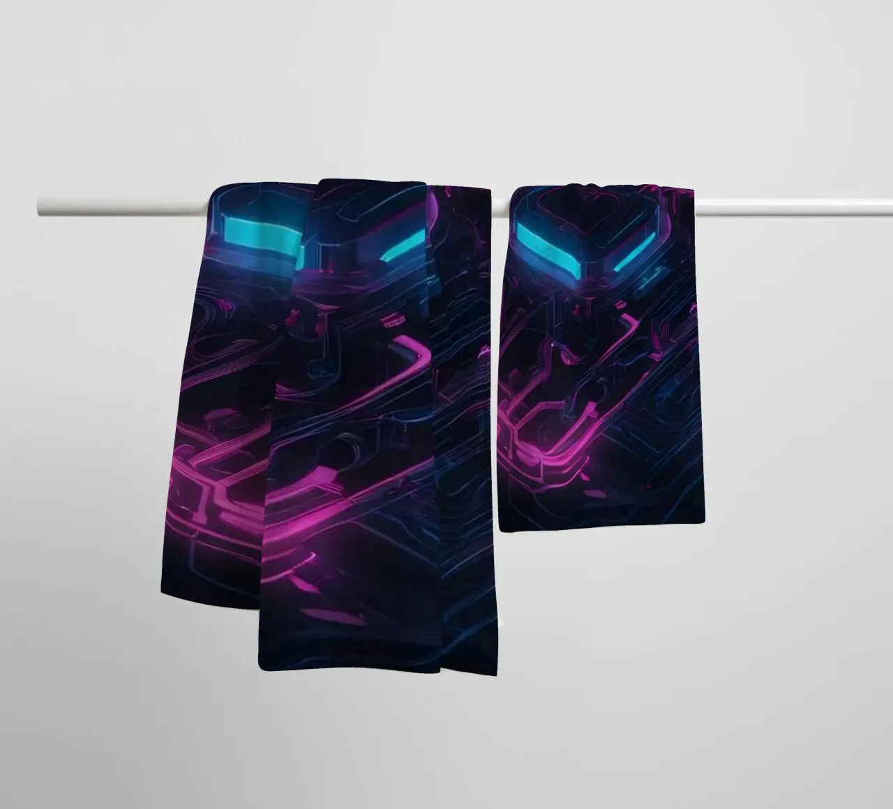 Vibrant neon circuit board design showcasing technology towel by DesignDoodle