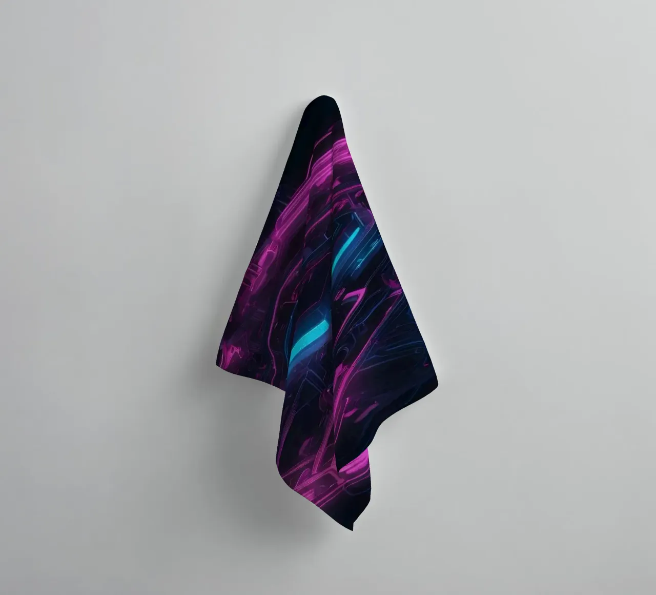 Vibrant neon circuit board design showcasing technology towel by DesignDoodle