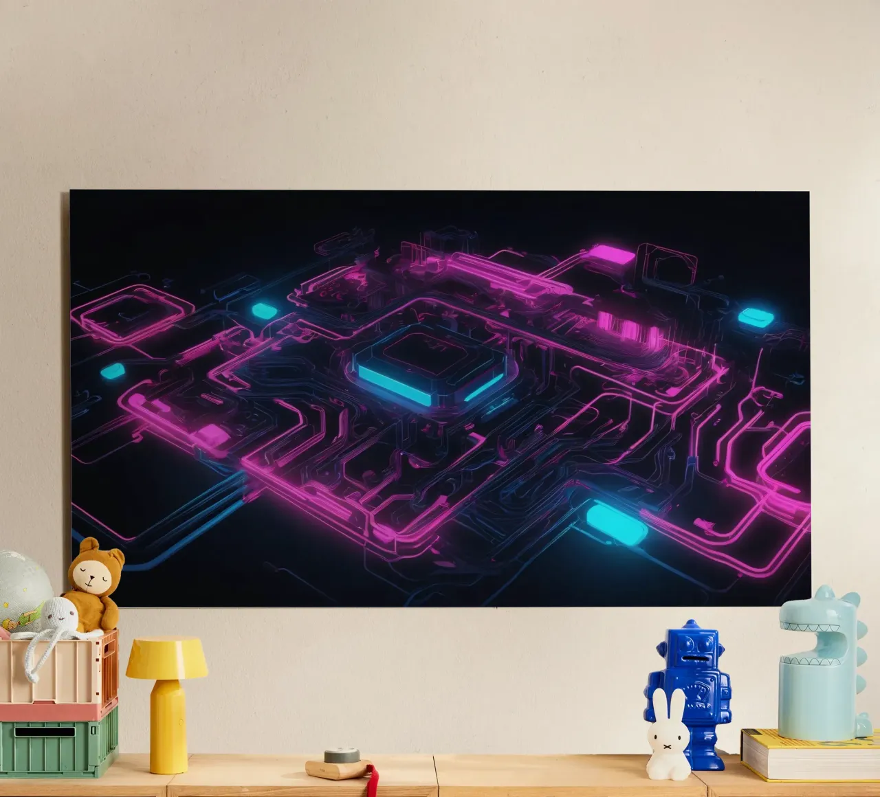 Il design vibrante del circuito stampato al neon mette in mostra la tecnologia alluminio dibond da DesignDoodle