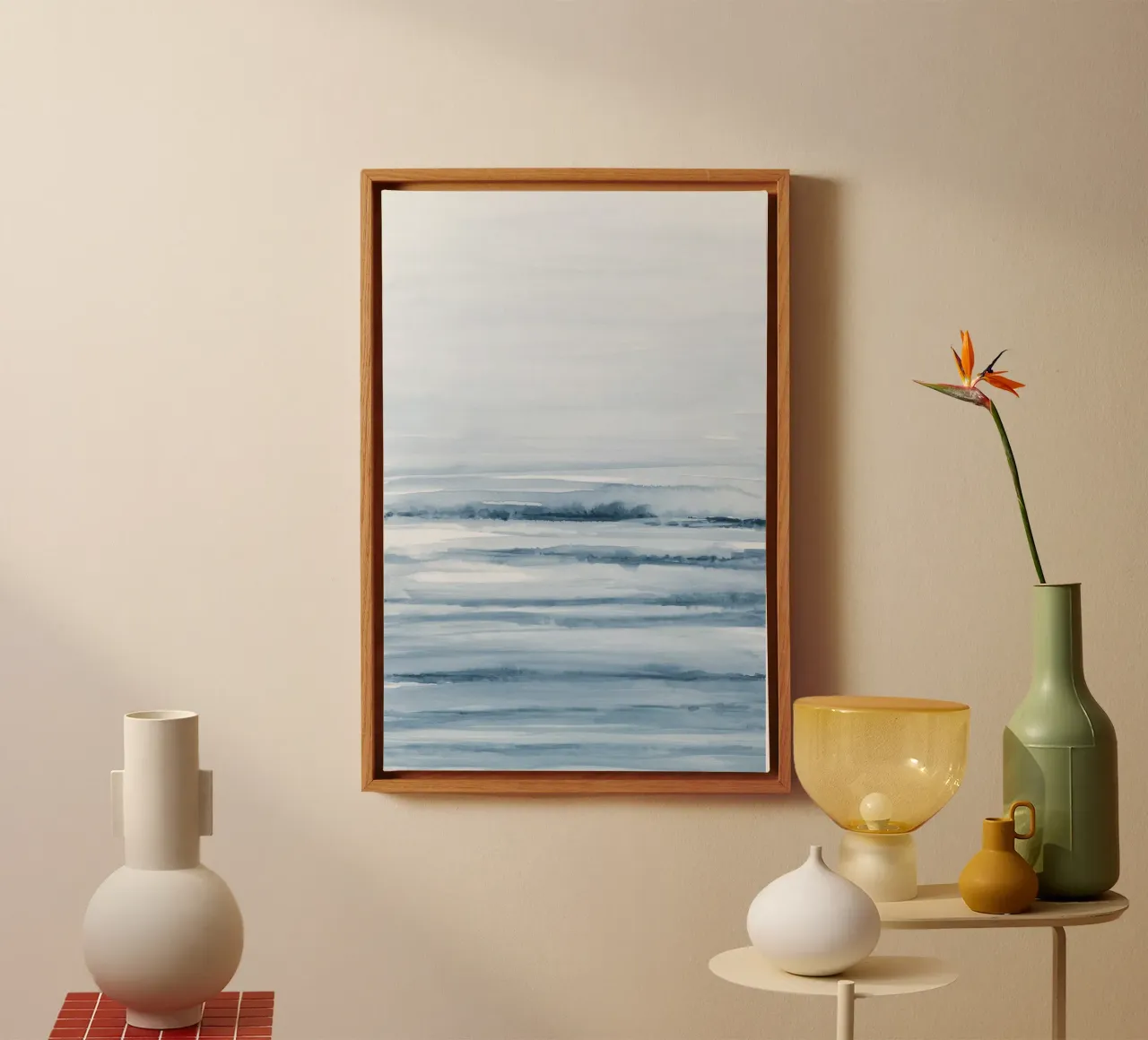 Blaue Aquarellstriche Leinwand mit Schattenfugenrahmen von NouveauPrints