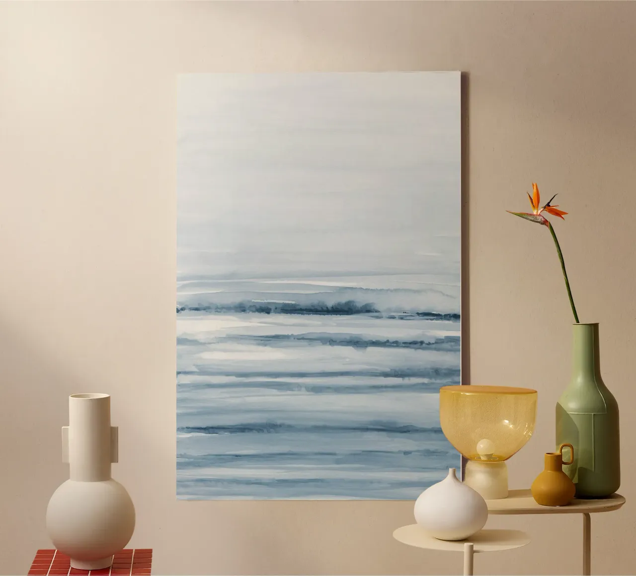 Blaue Aquarellstriche Leinwand mit Schattenfugenrahmen von NouveauPrints
