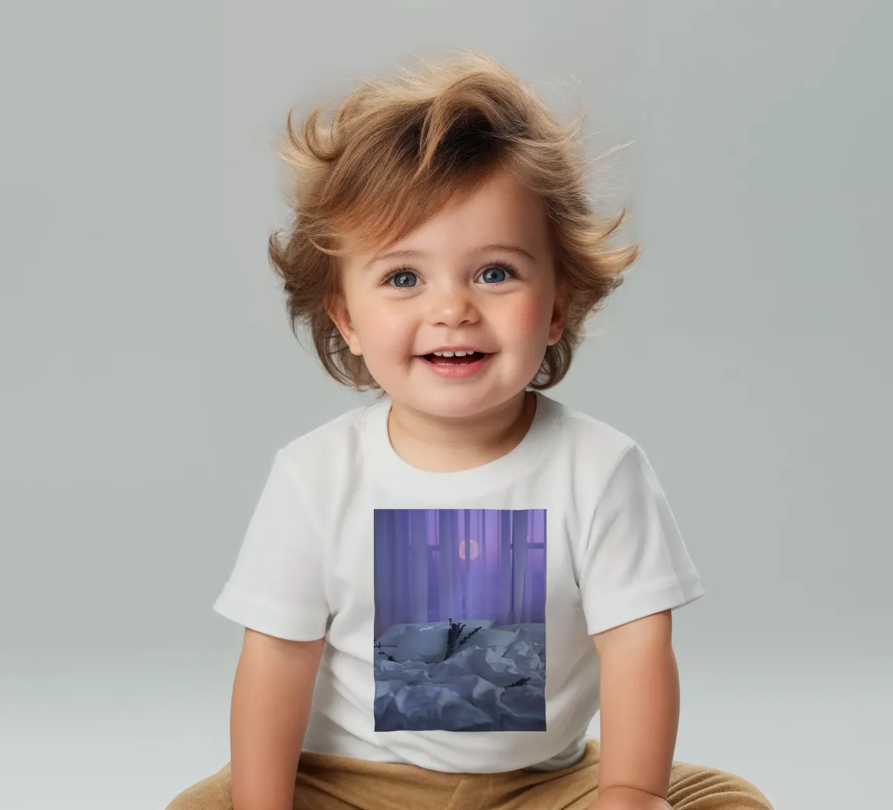 Fleurs de lavande douces sur un lit au lever du soleil avec vue sur la mer. t-shirt pour bébé de DesignDoodle