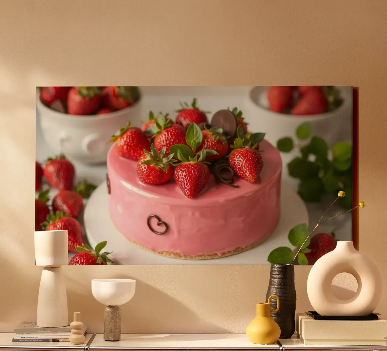 Heerlijke aardbeientaart met verse bessen en munt canvas met Baklijst van DesignDoodle