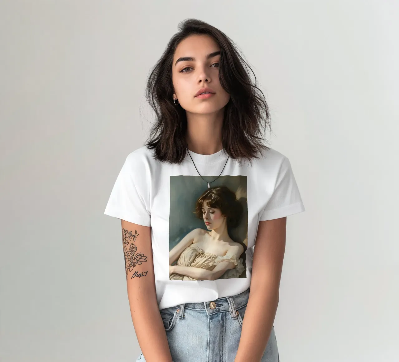 Jeune femme dans une lumière douce se relaxant sur une chaise t-shirt de DesignDoodle