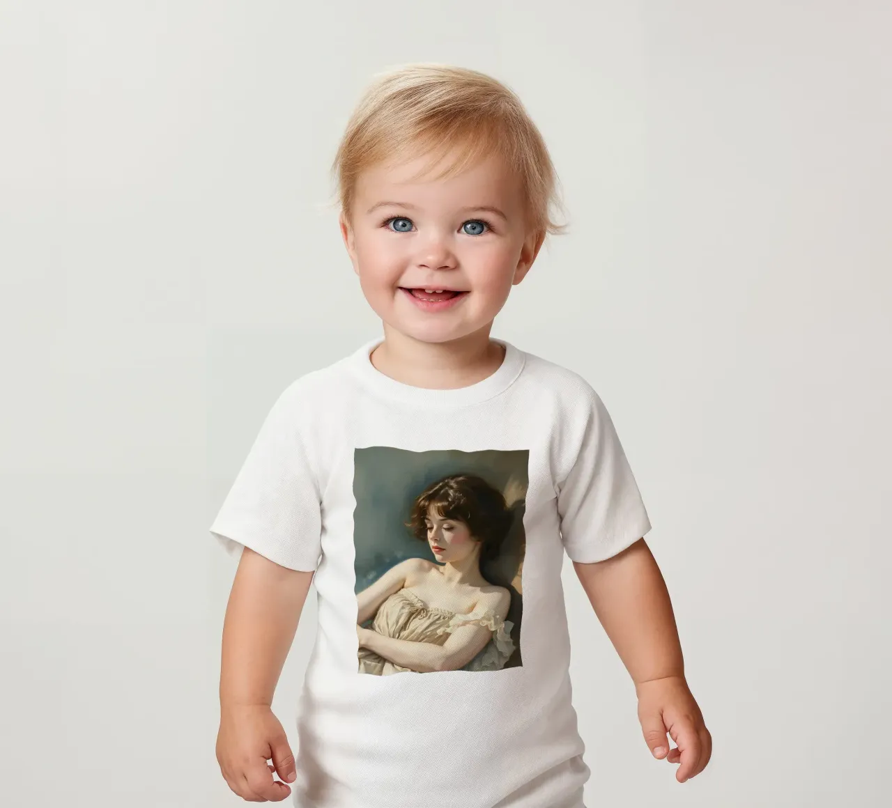Jeune femme dans une lumière douce se relaxant sur une chaise t-shirt pour bébé de DesignDoodle