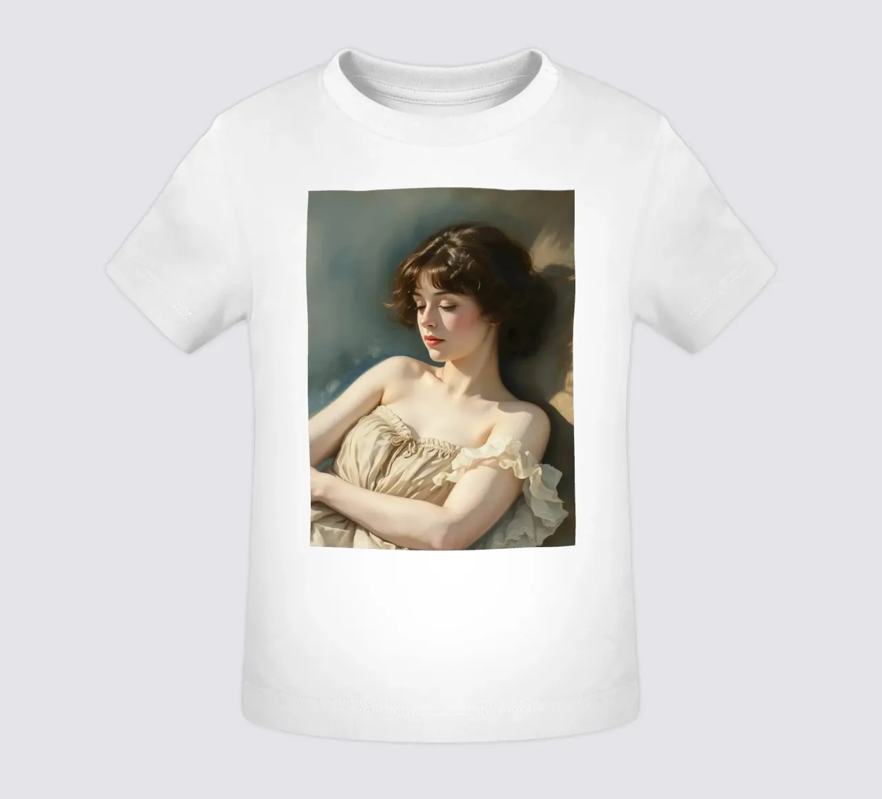 Jeune femme dans une lumière douce se relaxant sur une chaise t-shirt pour bébé de DesignDoodle
