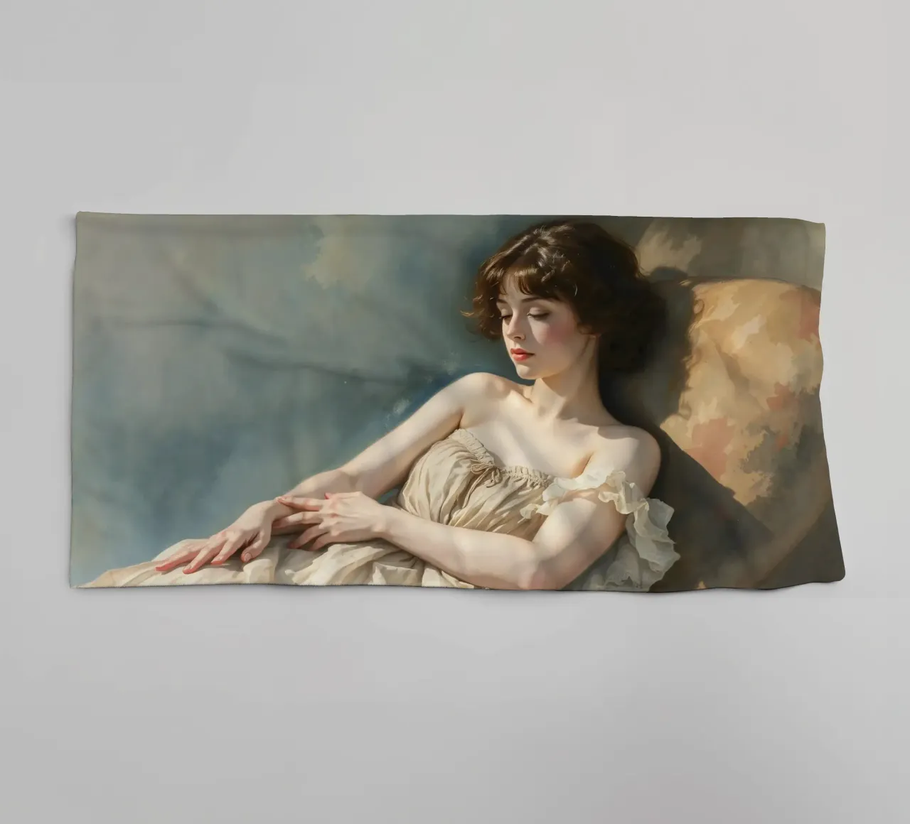Jeune femme dans une lumière douce se relaxant sur une chaise serviette de bain de DesignDoodle