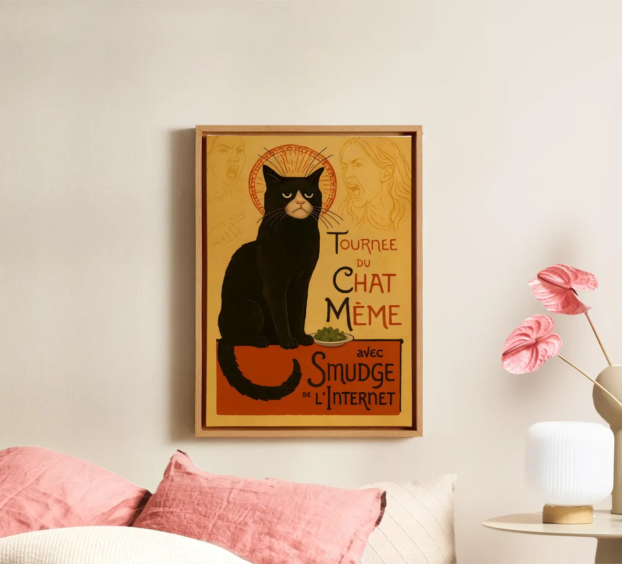 Smudge Meme Cat – Chat Noir Parody Poster tela con Cornice a cassetta da Lootprint