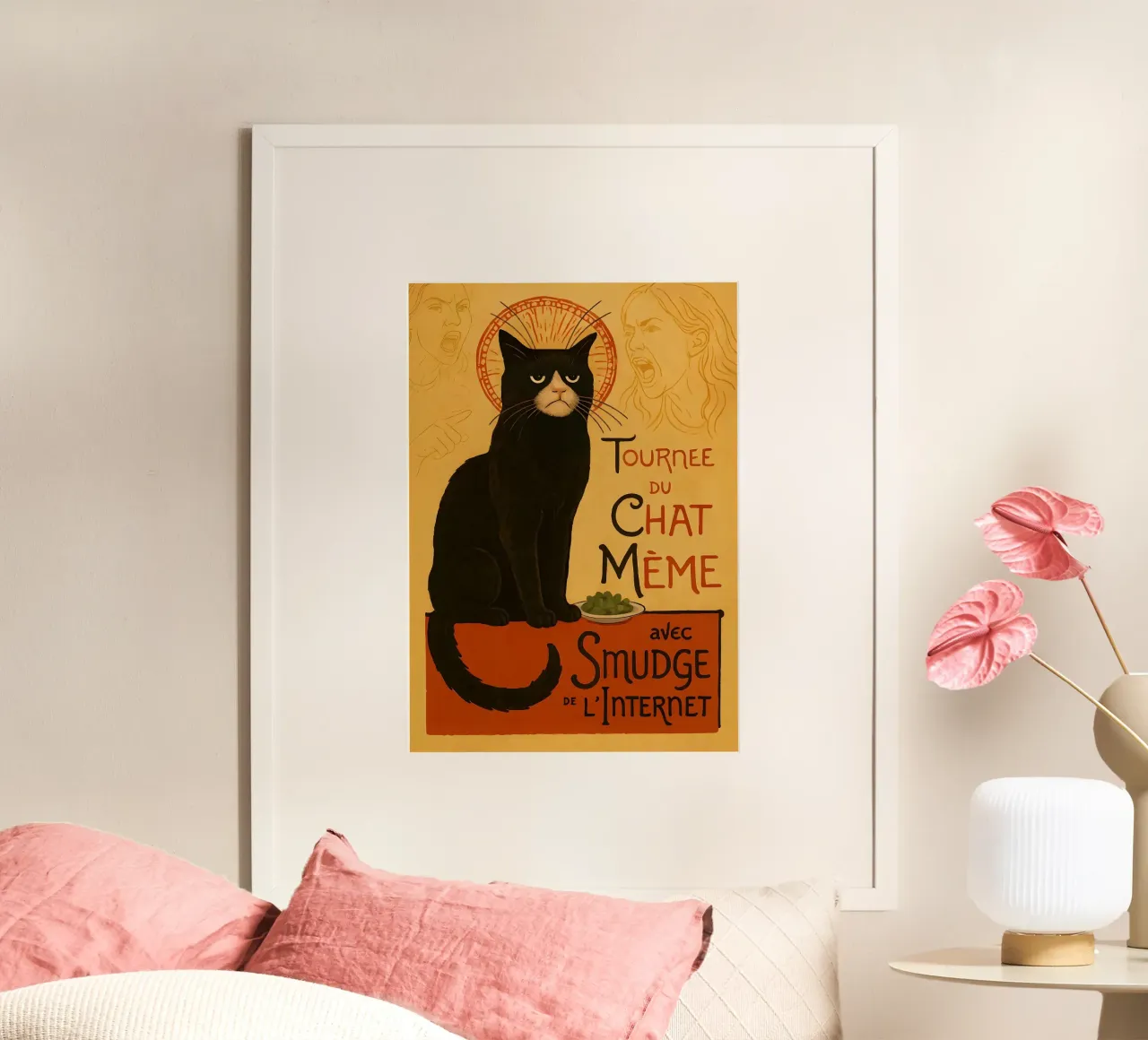 Smudge Meme Cat – Chat Noir Parody Poster poster con telaio in alluminio da Lootprint