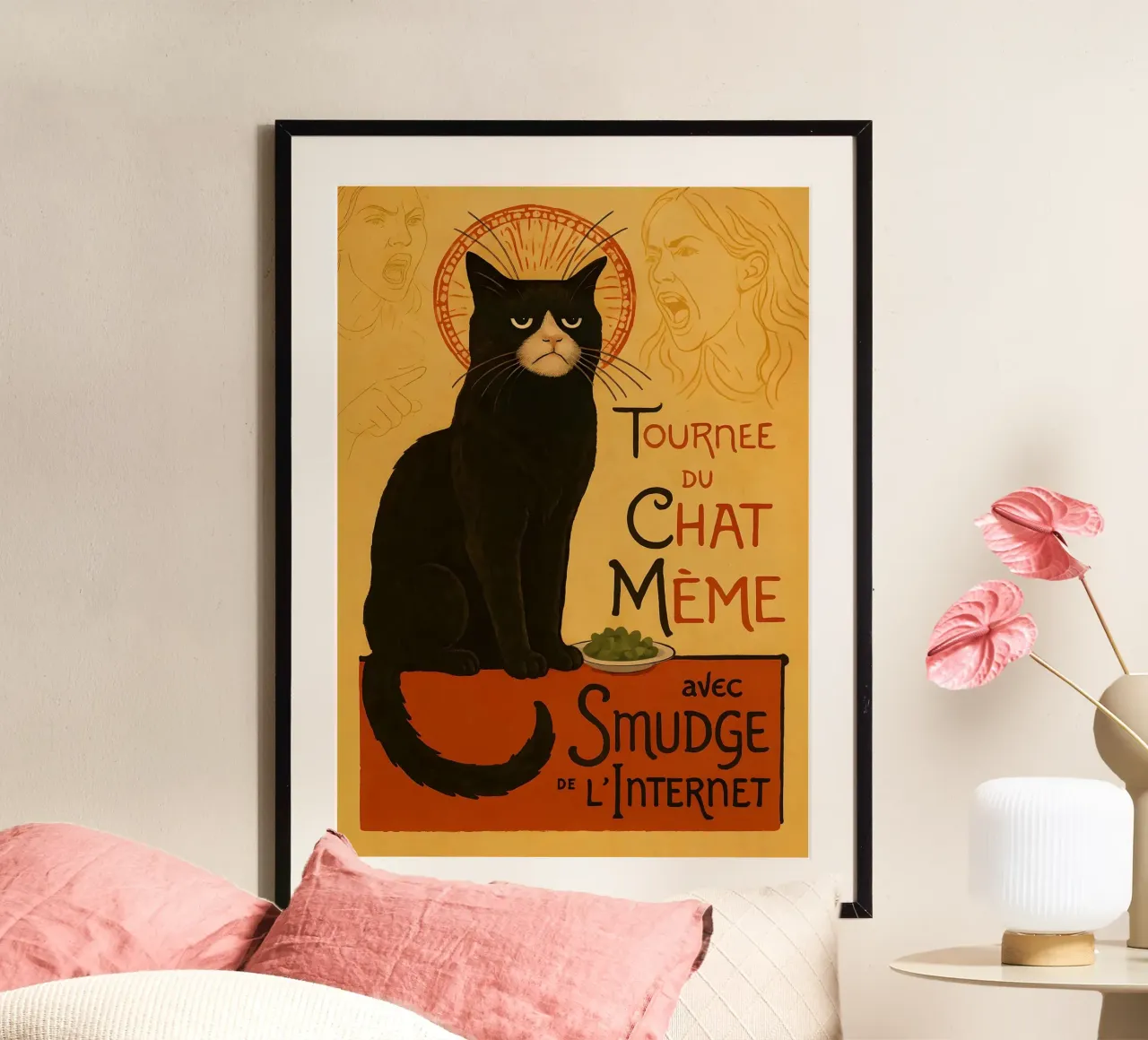 Smudge Meme Cat – Chat Noir Parody Poster poster con telaio in alluminio da Lootprint