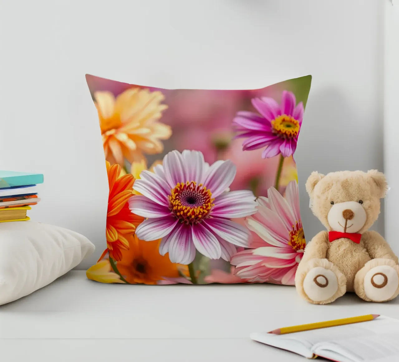 Fiori dai colori vivaci in un giardino in primavera cuscino da DesignDoodle