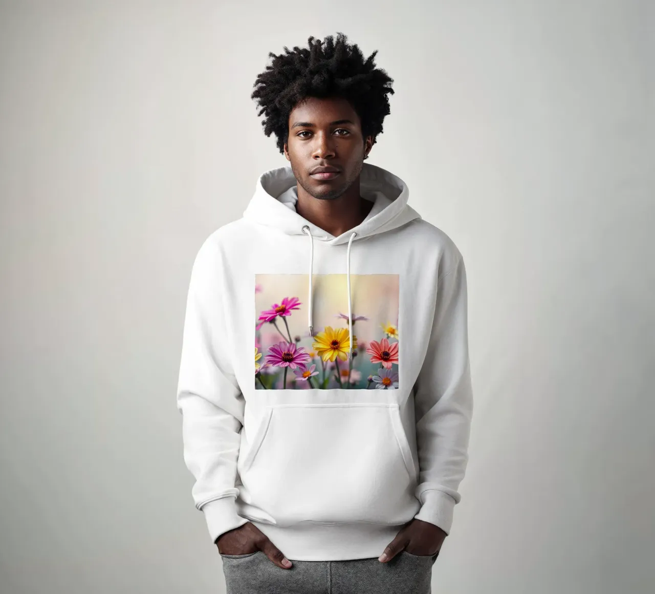 Fiori colorati che sbocciano vivacemente in un giardino sereno felpa con cappuccio da DesignDoodle