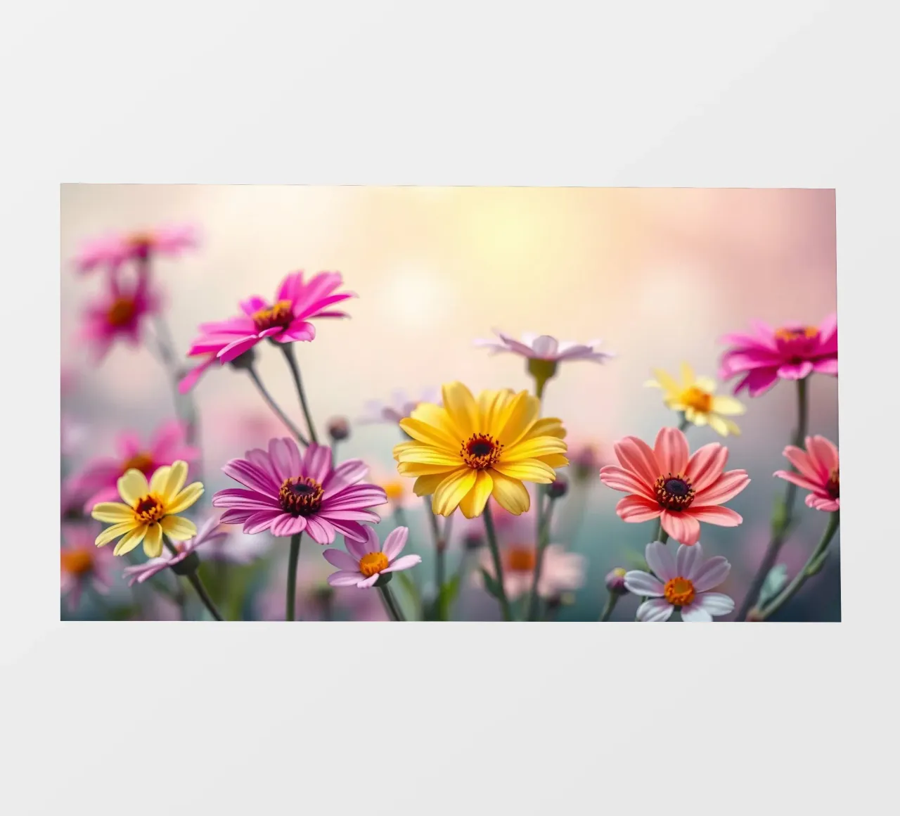 Fiori colorati che sbocciano vivacemente in un giardino sereno telo in pvc da DesignDoodle