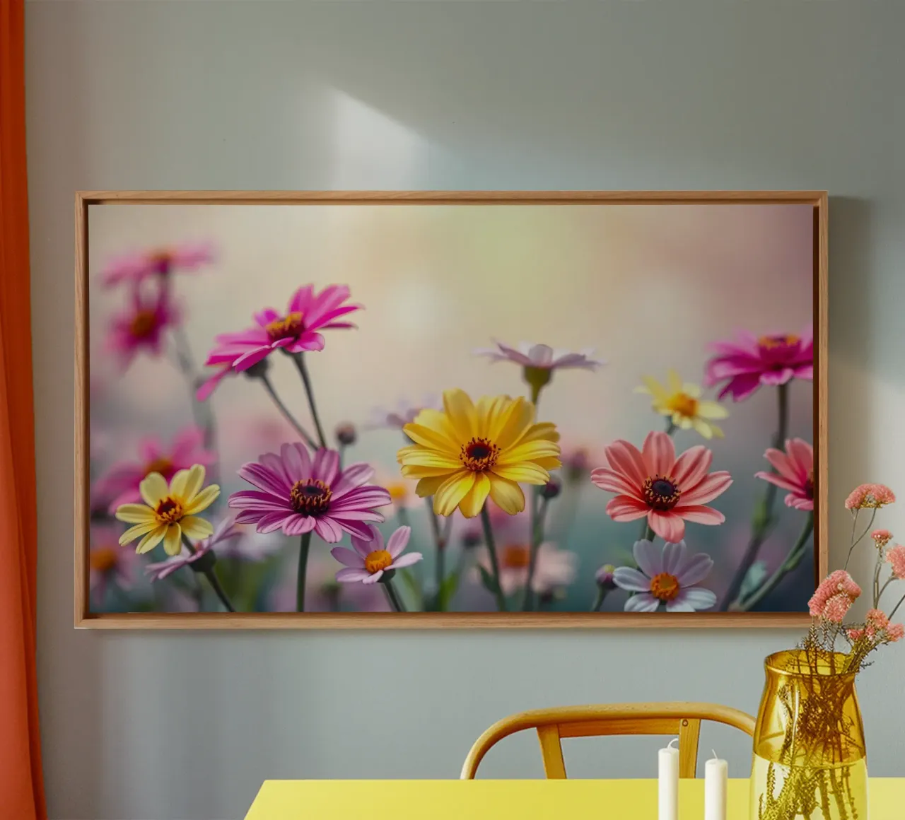 Fiori colorati che sbocciano vivacemente in un giardino sereno tela con Cornice a cassetta da DesignDoodle