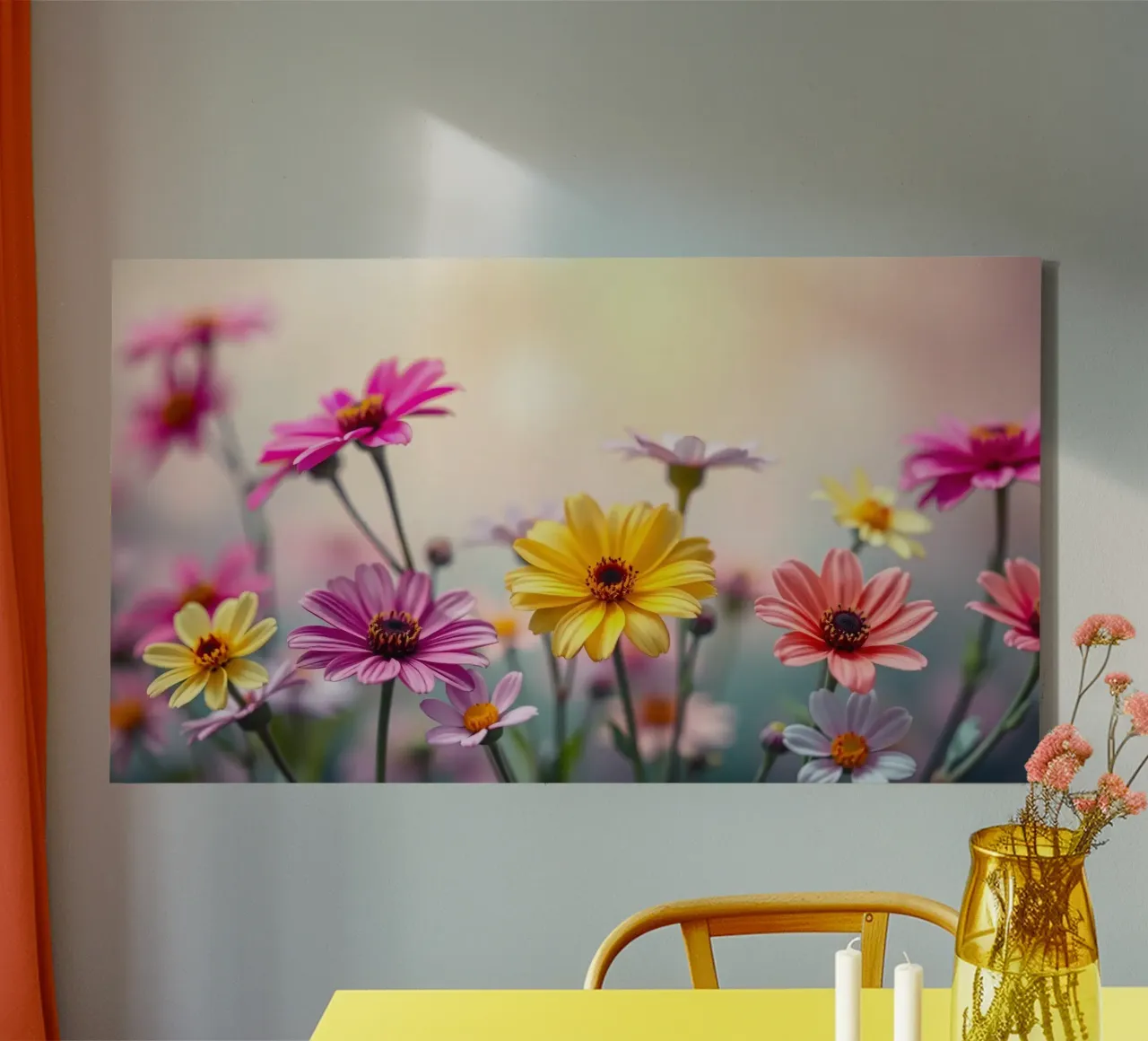 Fiori colorati che sbocciano vivacemente in un giardino sereno tela con Cornice a cassetta da DesignDoodle