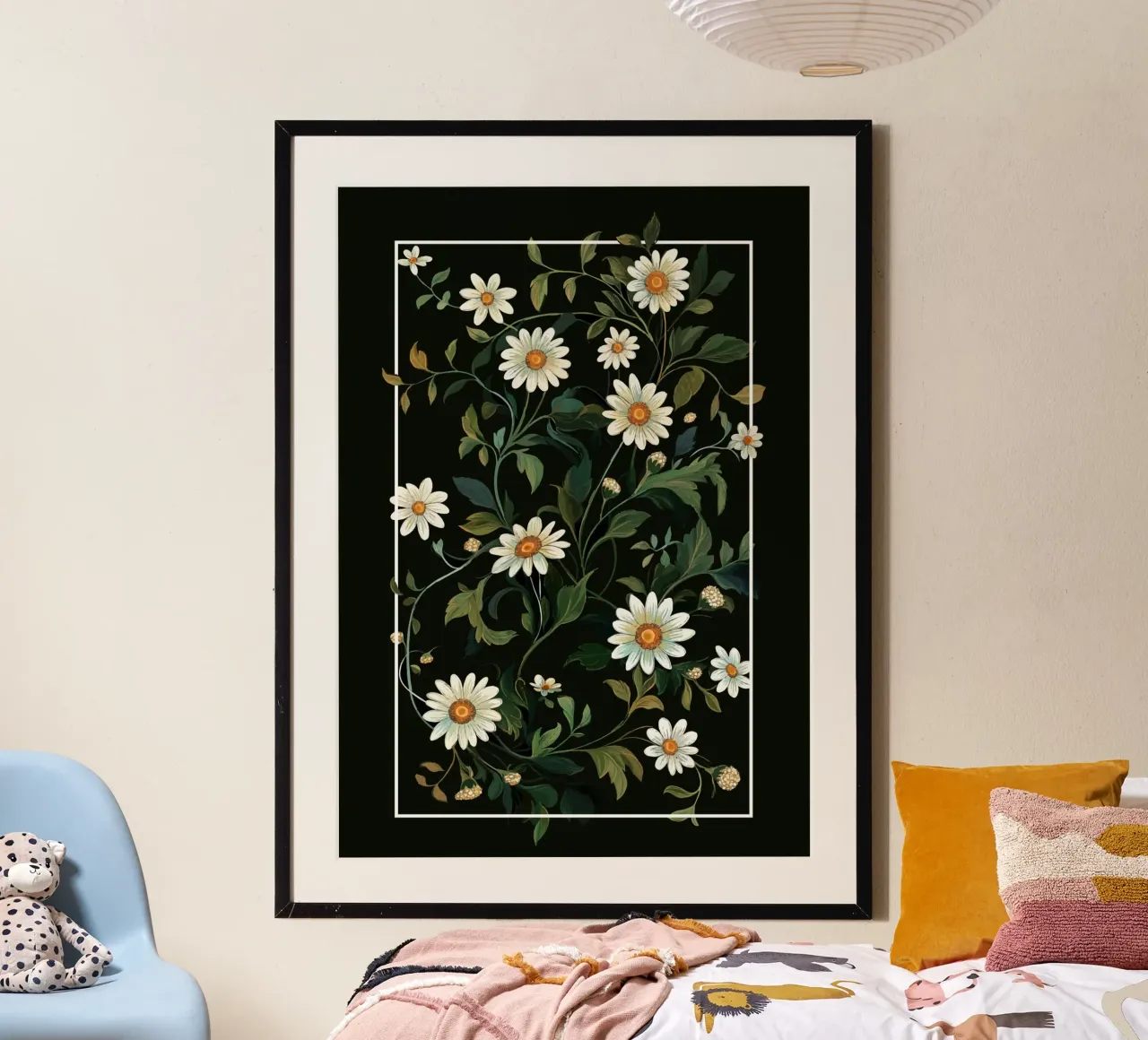 White camomile on a black background poster by pixelbull - medieval art and more