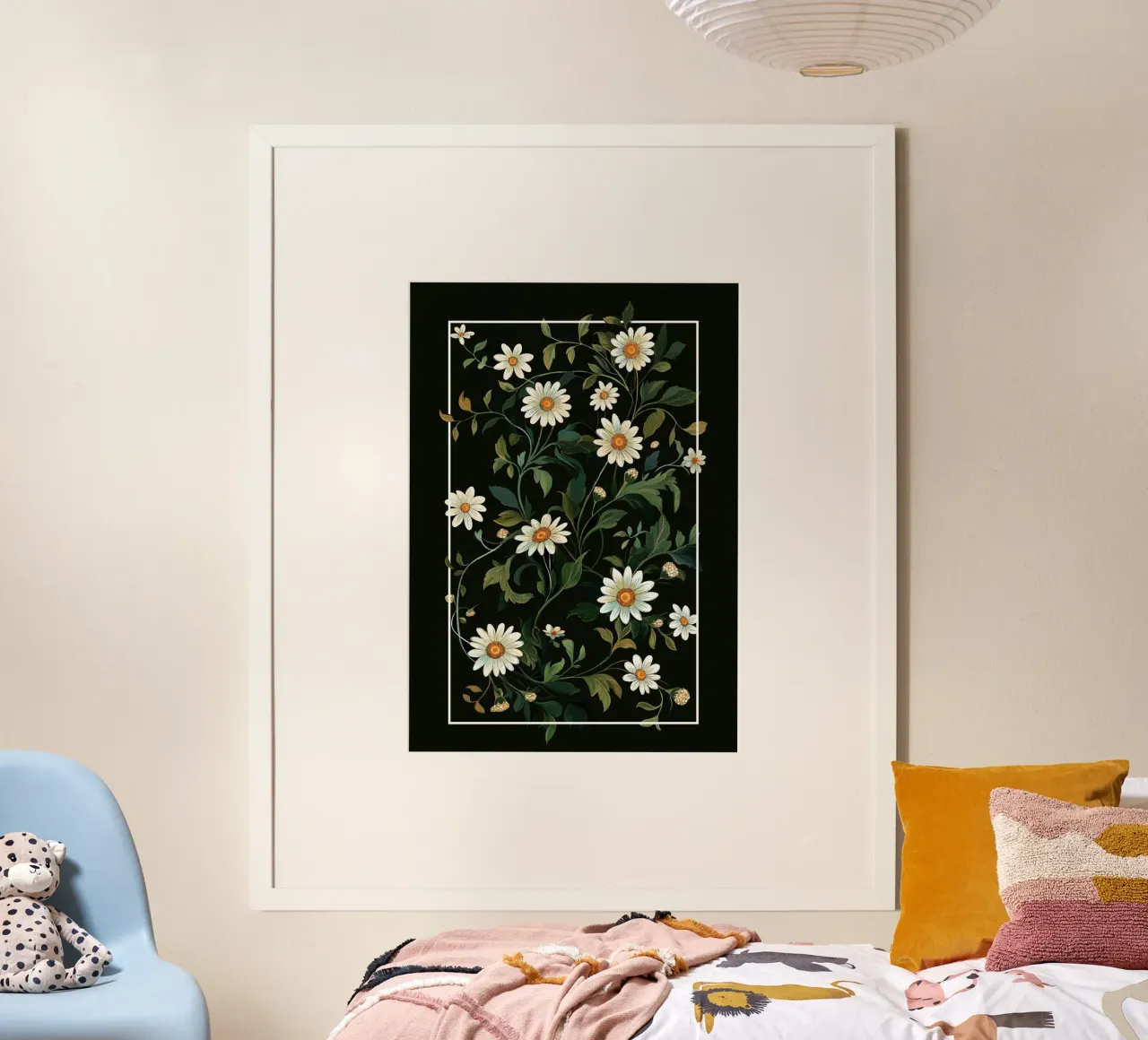 White camomile on a black background poster by pixelbull - medieval art and more