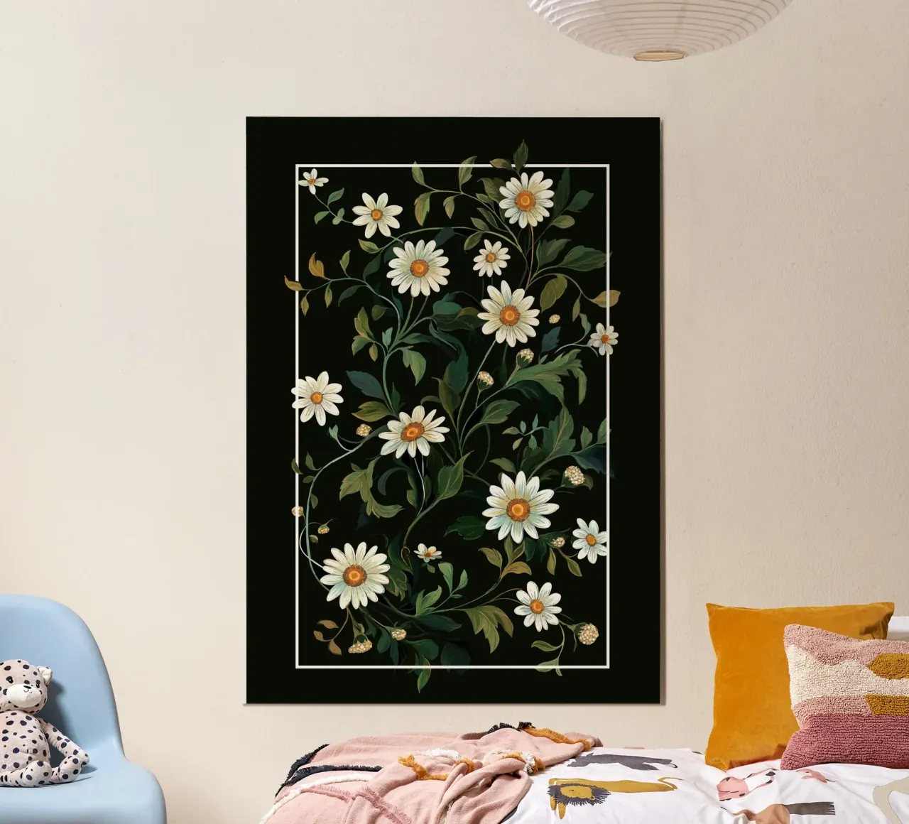 White camomile on a black background poster by pixelbull - medieval art and more