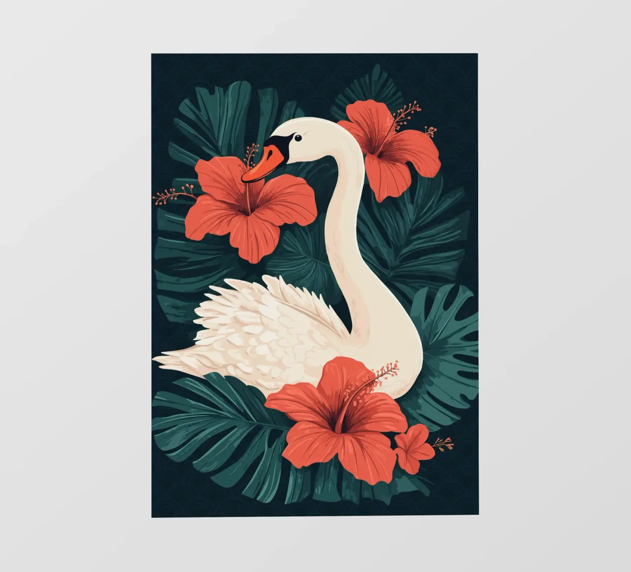 Cigno elegante con fiori di ibisco pellicola backlit da pixelbull - medieval art and more