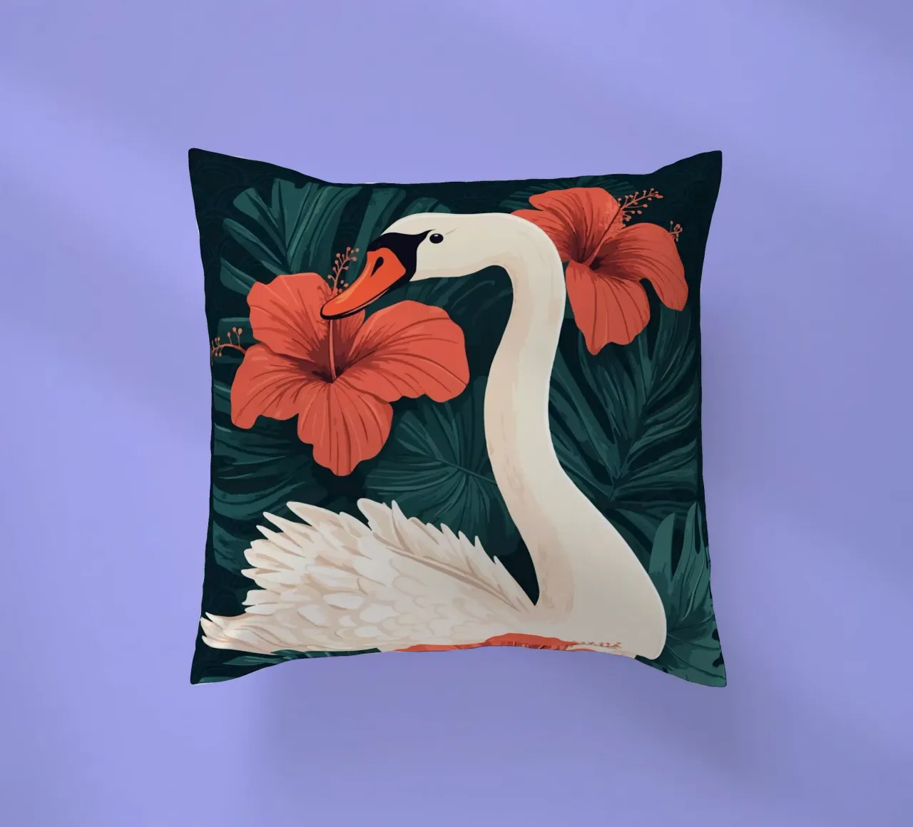 Cigno elegante con fiori di ibisco cuscino da pixelbull - medieval art and more