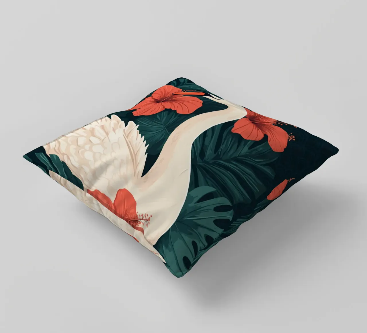 Cigno elegante con fiori di ibisco cuscino da pixelbull - medieval art and more