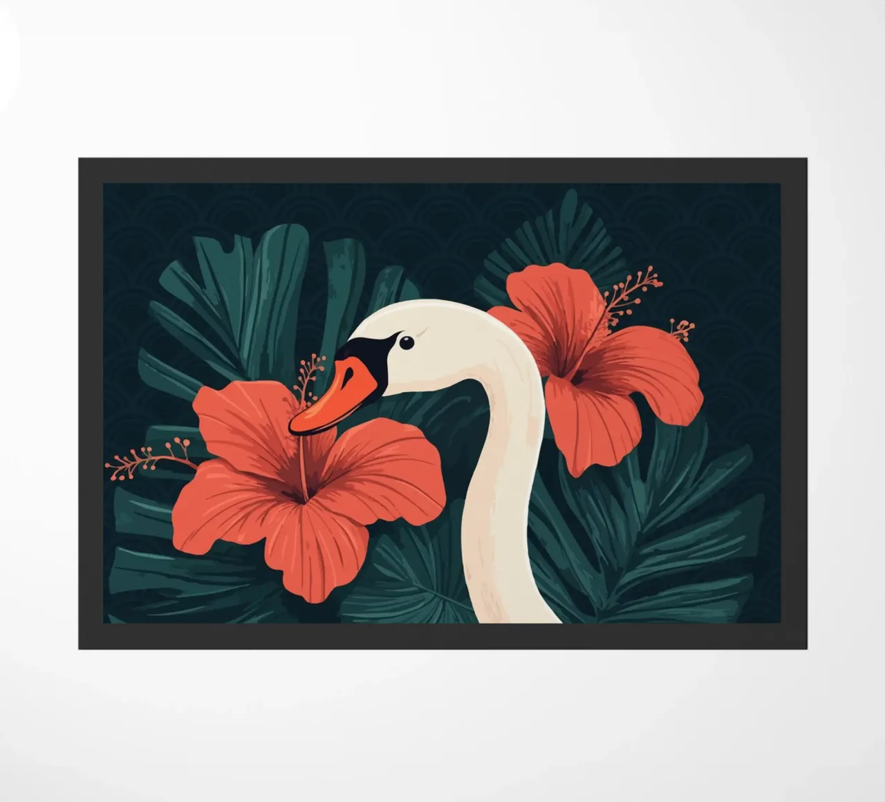 Cigno elegante con fiori di ibisco zerbino da pixelbull - medieval art and more