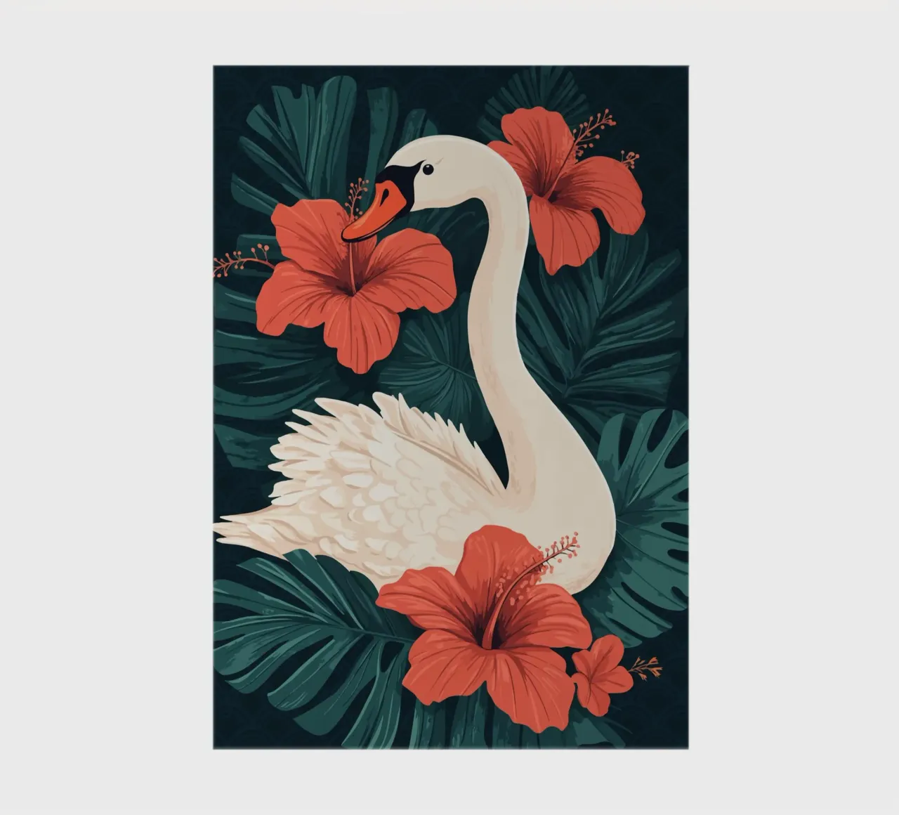 Elegant swan with hibiscus flowers notebook by pixelbull - medieval art and more