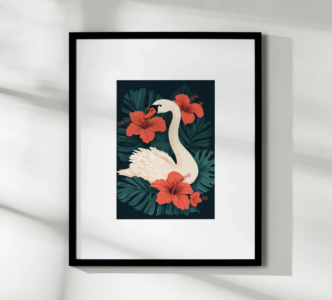 Cigno elegante con fiori di ibisco carta hahnemühle da pixelbull - medieval art and more