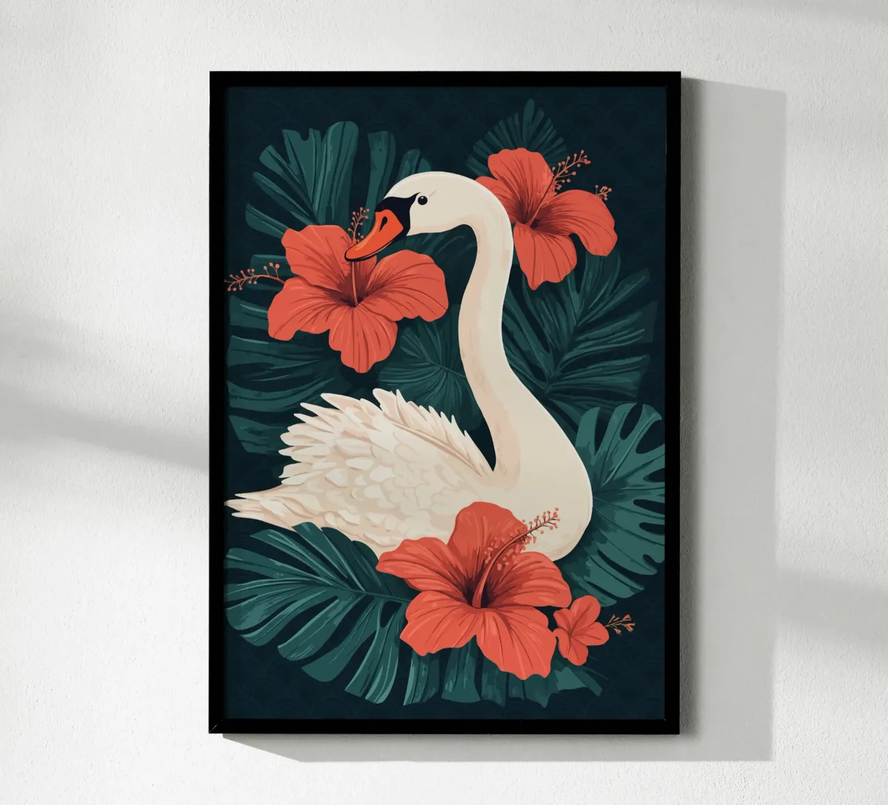 Cigno elegante con fiori di ibisco carta hahnemühle da pixelbull - medieval art and more