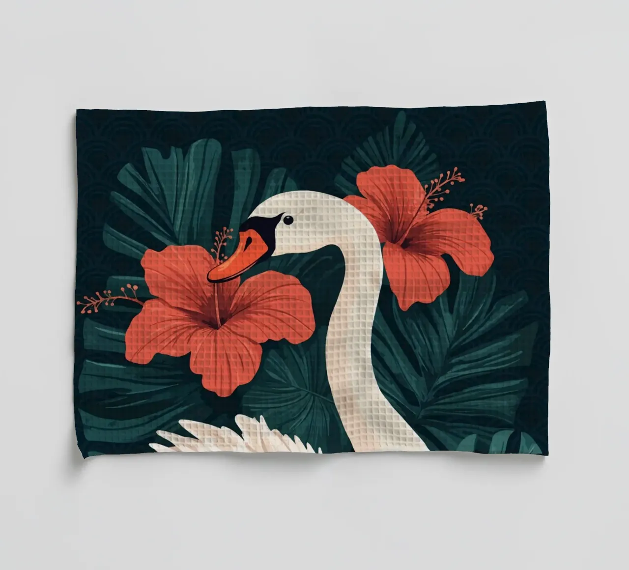 Cigno elegante con fiori di ibisco canovaccio da cucina da pixelbull - medieval art and more