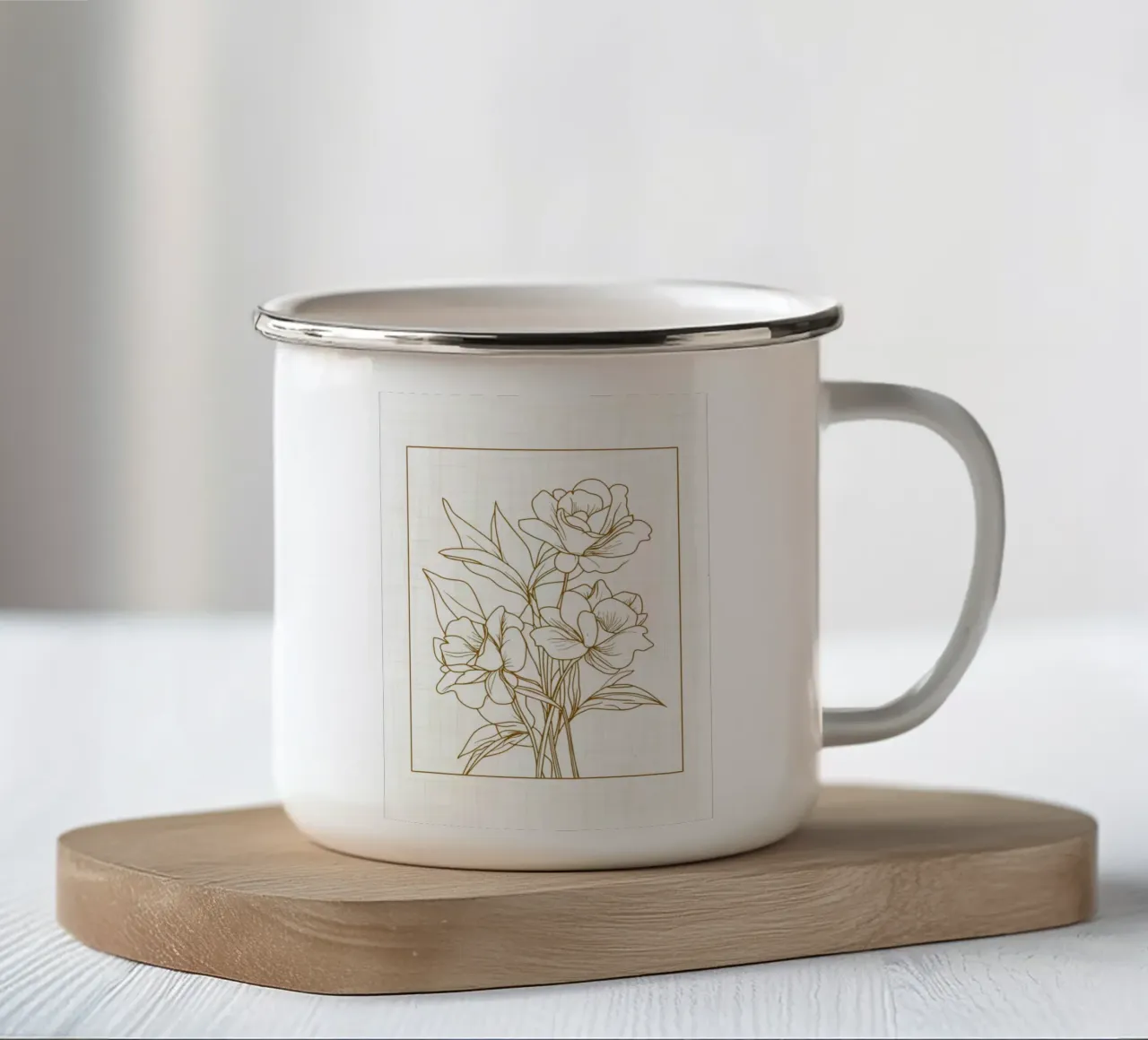 Bouquet di fiori disegnato con linee delicate tazza in smalto da pixelbull - medieval art and more
