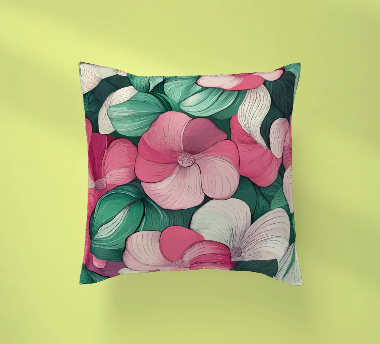 Delicato splendore floreale in rosa e verde cuscino da pixelbull - medieval art and more
