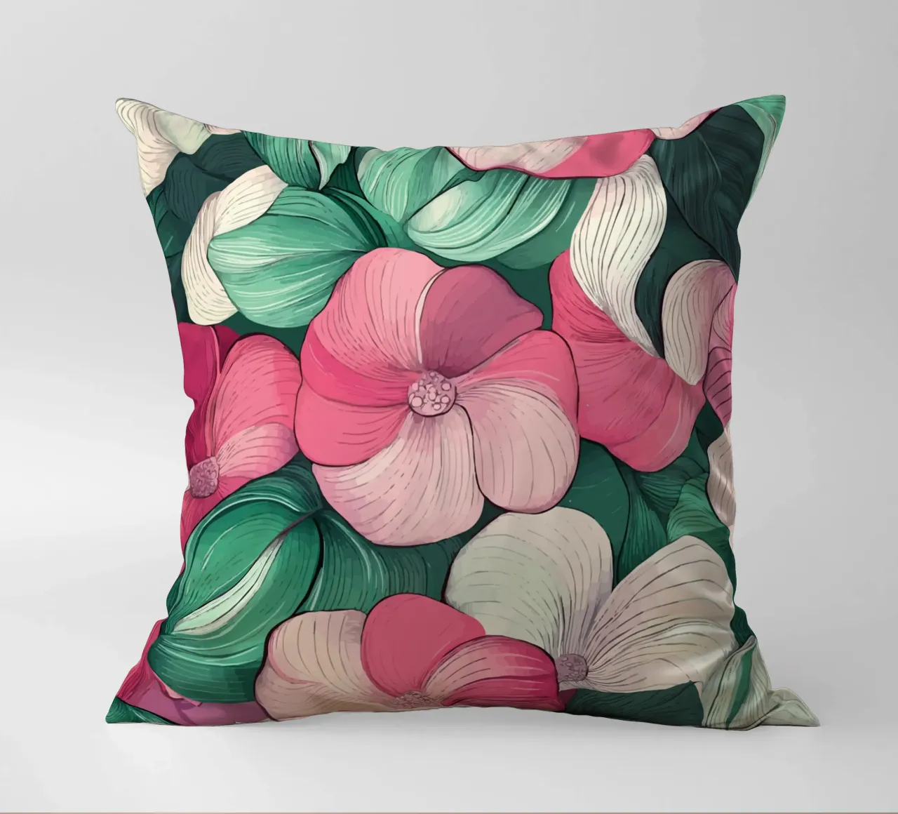 Delicato splendore floreale in rosa e verde cuscino da pixelbull - medieval art and more