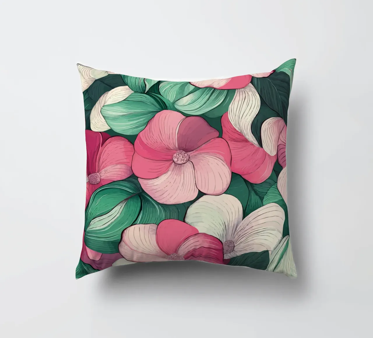 Delicato splendore floreale in rosa e verde cuscino da pixelbull - medieval art and more