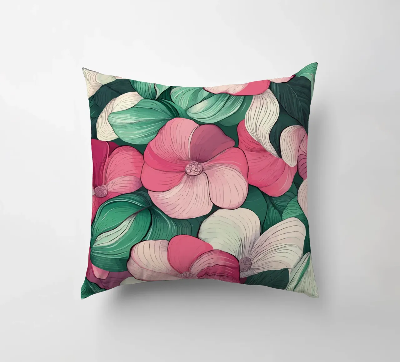 Delicato splendore floreale in rosa e verde cuscino da pixelbull - medieval art and more
