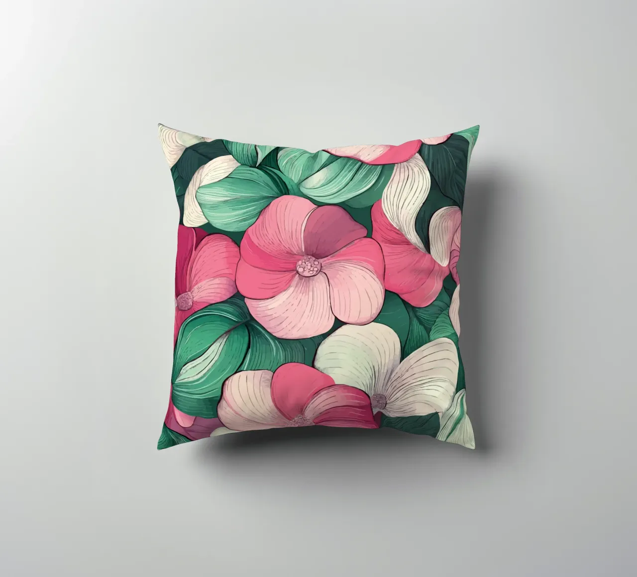 Delicato splendore floreale in rosa e verde cuscino da pixelbull - medieval art and more
