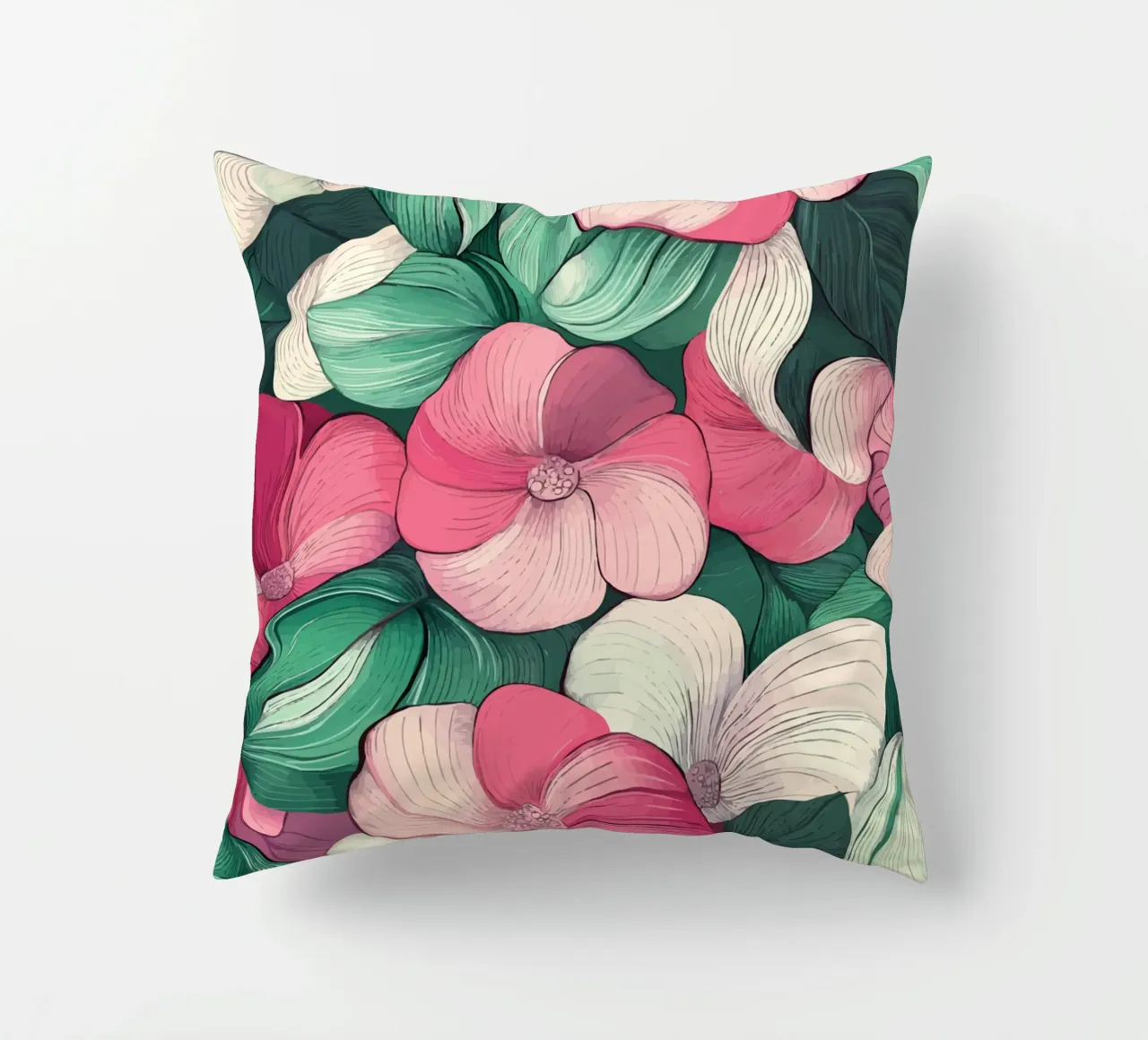 Delicato splendore floreale in rosa e verde cuscino da pixelbull - medieval art and more