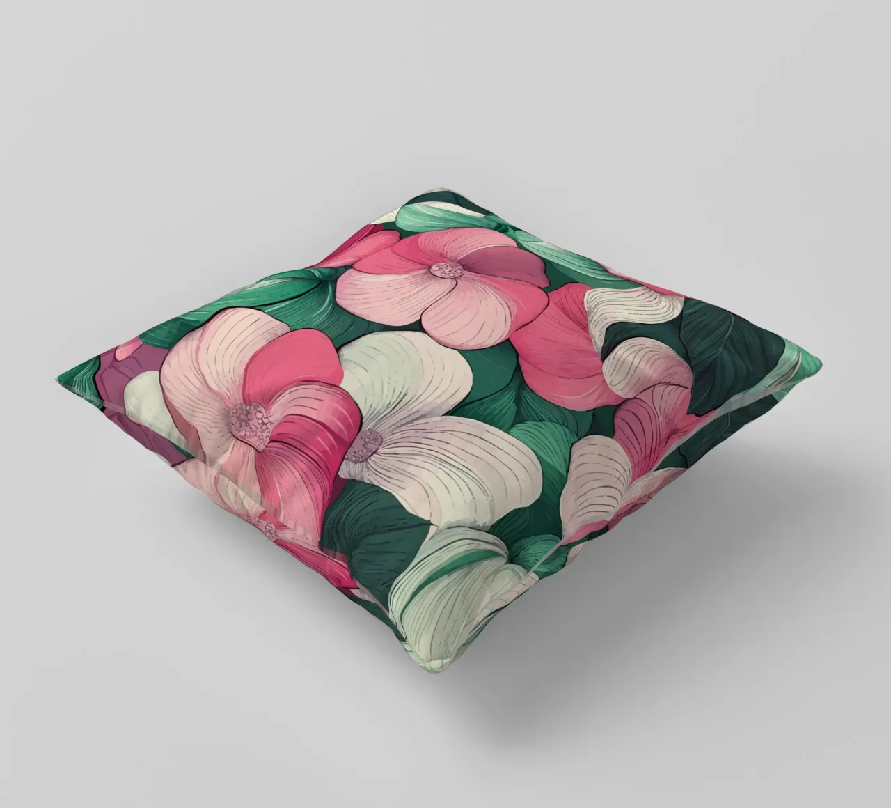 Delicato splendore floreale in rosa e verde cuscino da pixelbull - medieval art and more