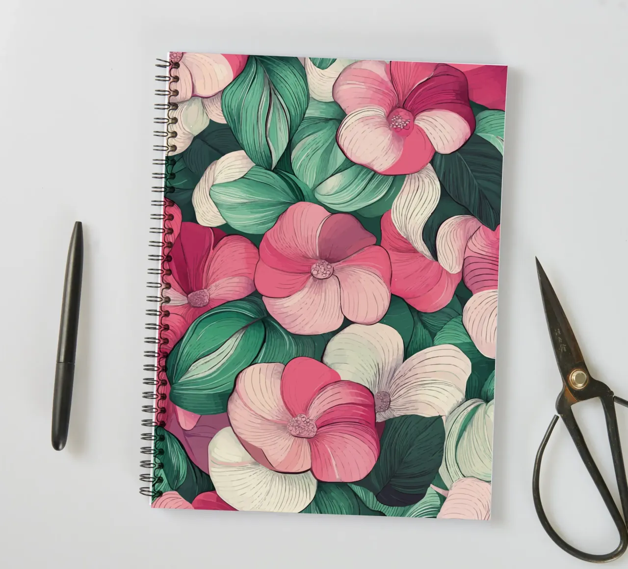 Delicate floral splendour in pink and green spiral notebook by pixelbull - medieval art and more