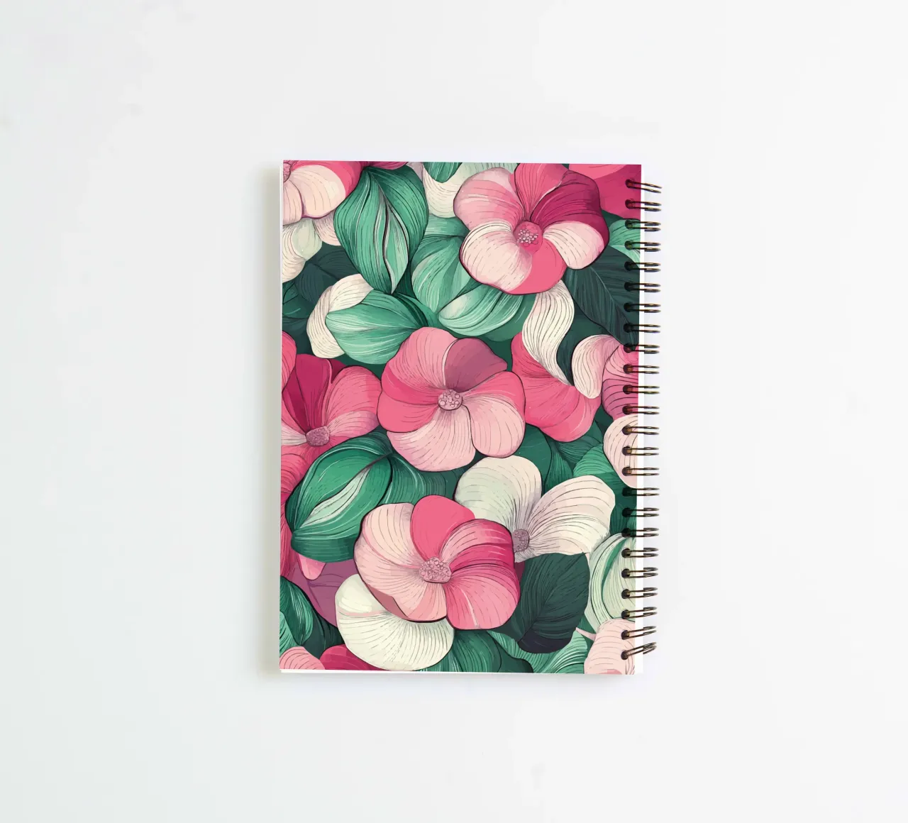 Delicate floral splendour in pink and green spiral notebook by pixelbull - medieval art and more