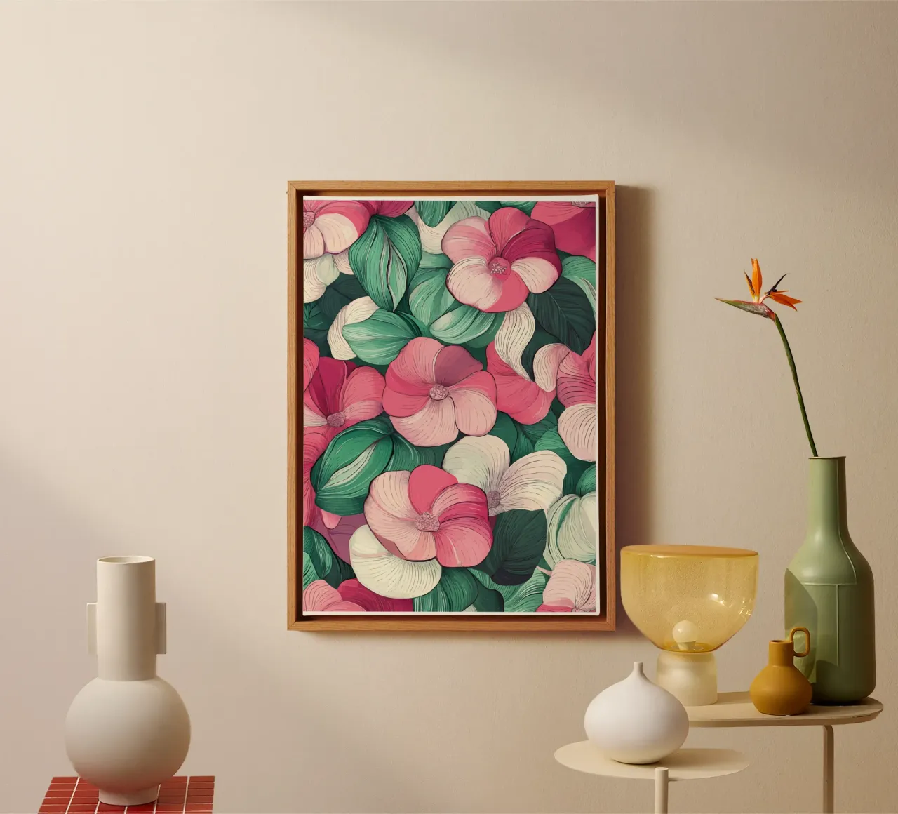 Delicato splendore floreale in rosa e verde tela con Cornice a cassetta da pixelbull - medieval art and more