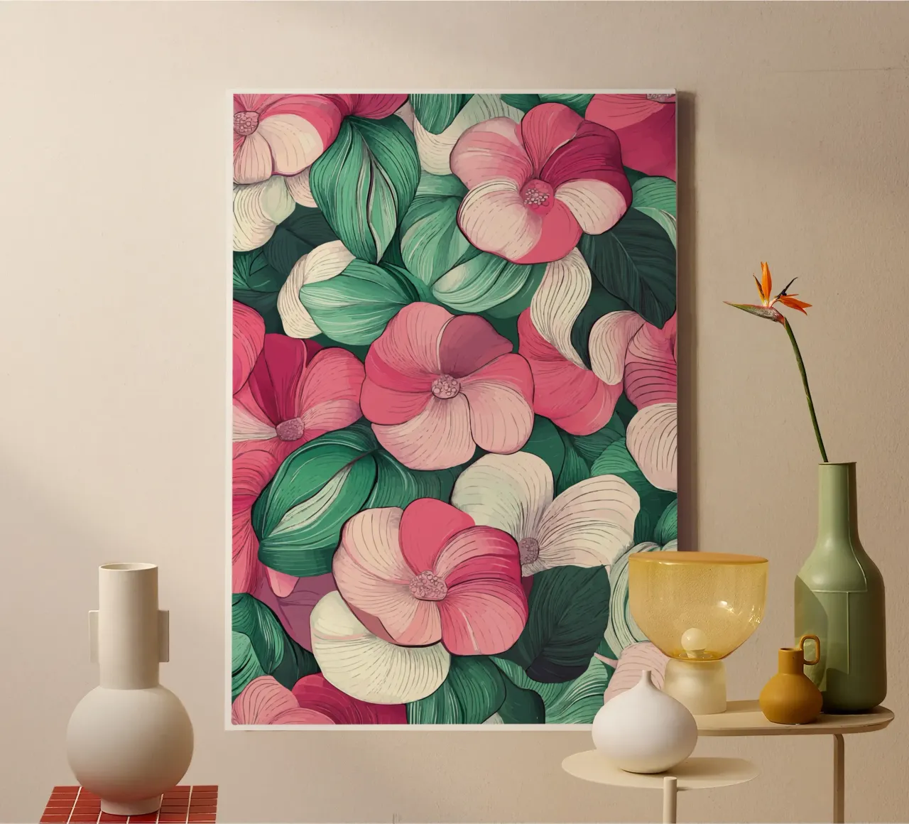 Delicato splendore floreale in rosa e verde tela con Cornice a cassetta da pixelbull - medieval art and more