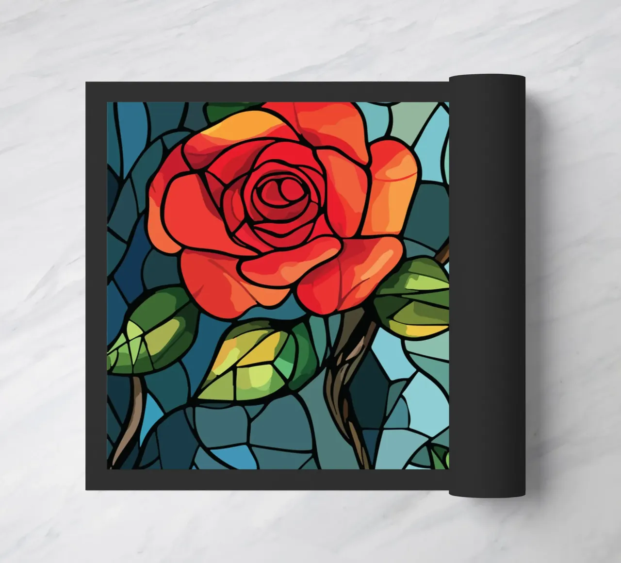 Red roses on a mosaic background doormat by pixelbull - medieval art and more