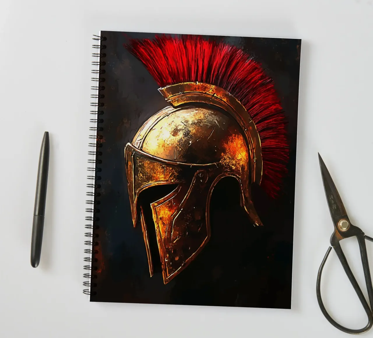 Antique helmet with red crest spiral notebook by pixelbull - medieval art and more