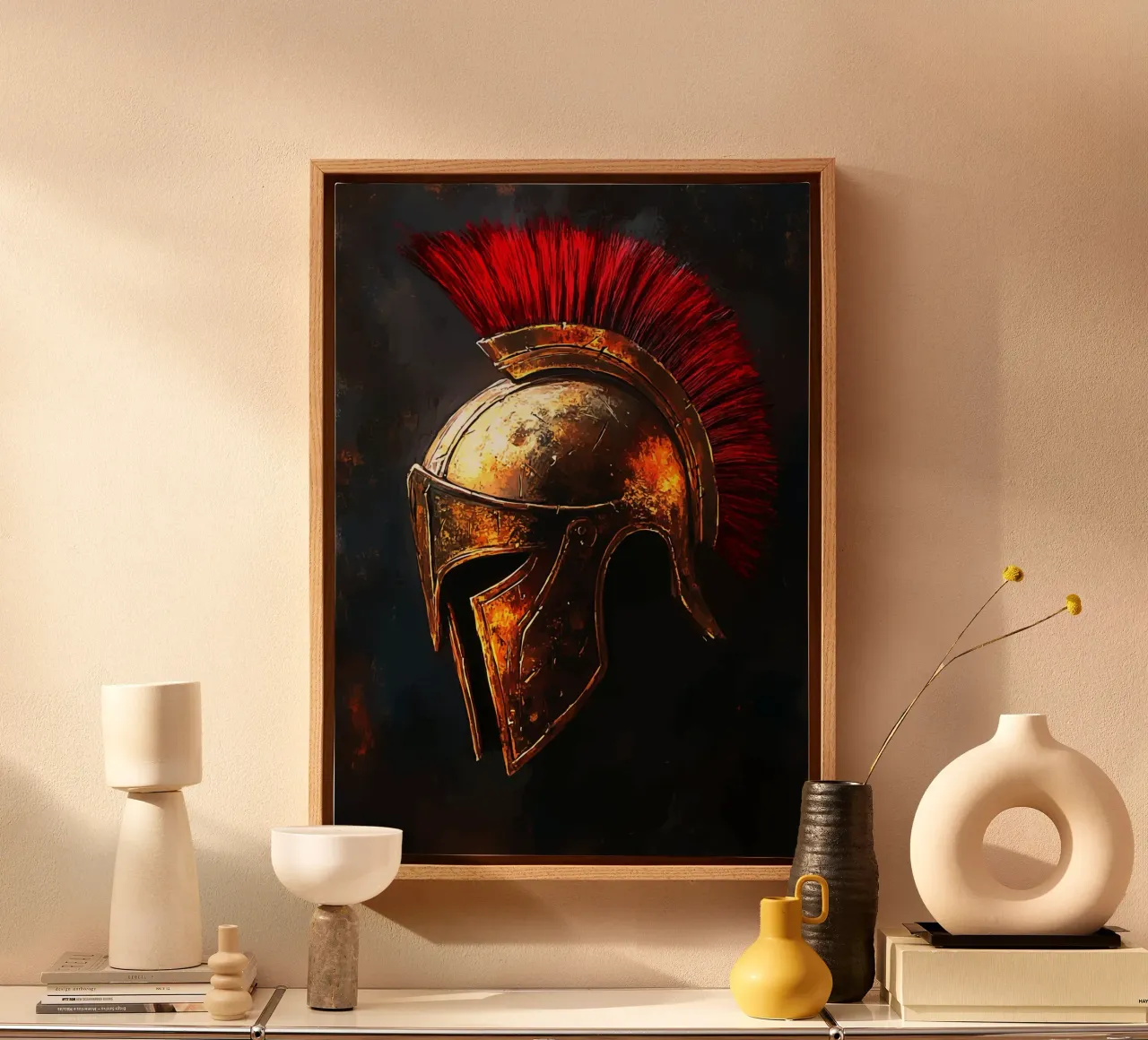 Antique helmet with red crest canvas by pixelbull - medieval art and more