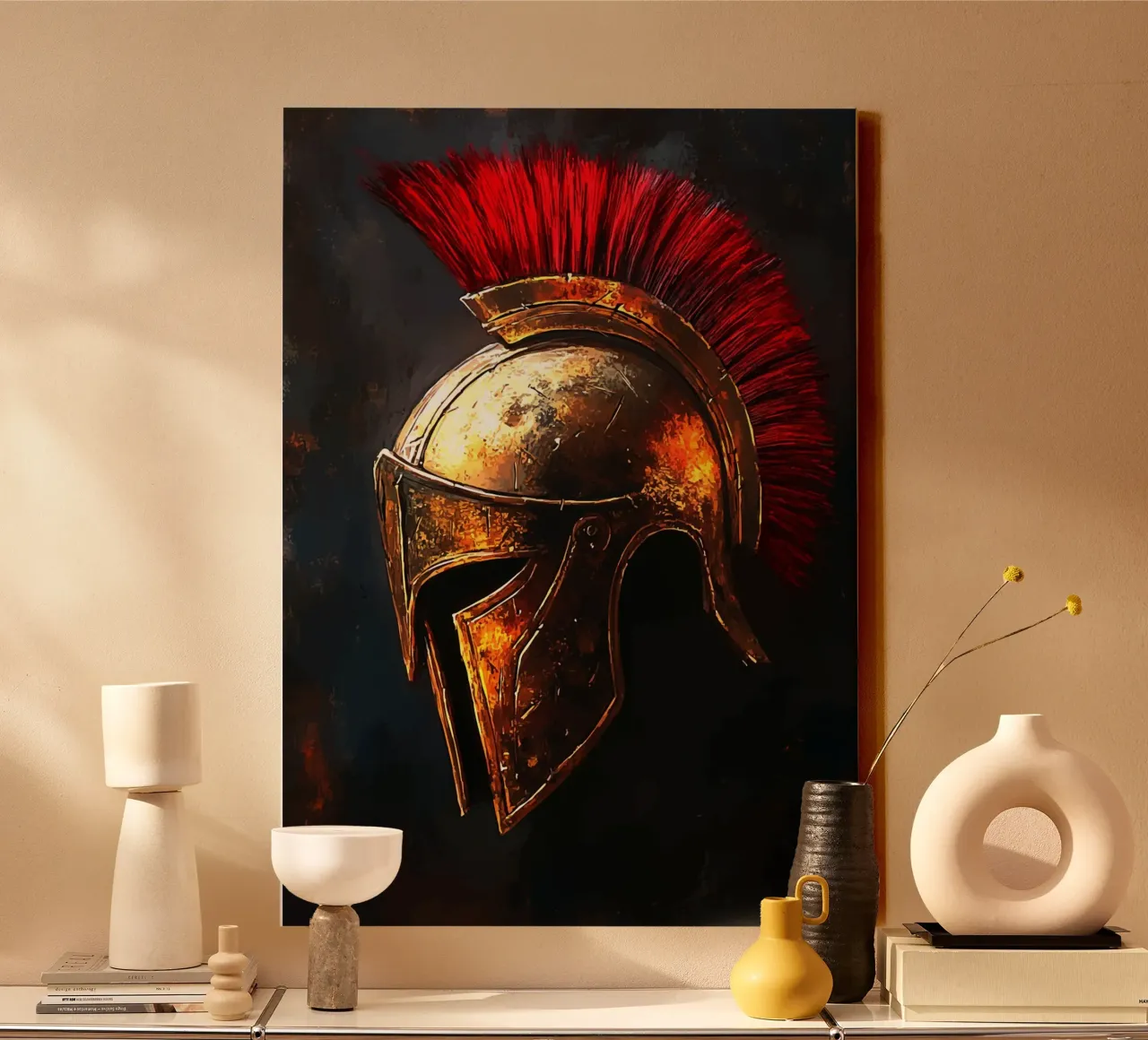 Antique helmet with red crest canvas by pixelbull - medieval art and more