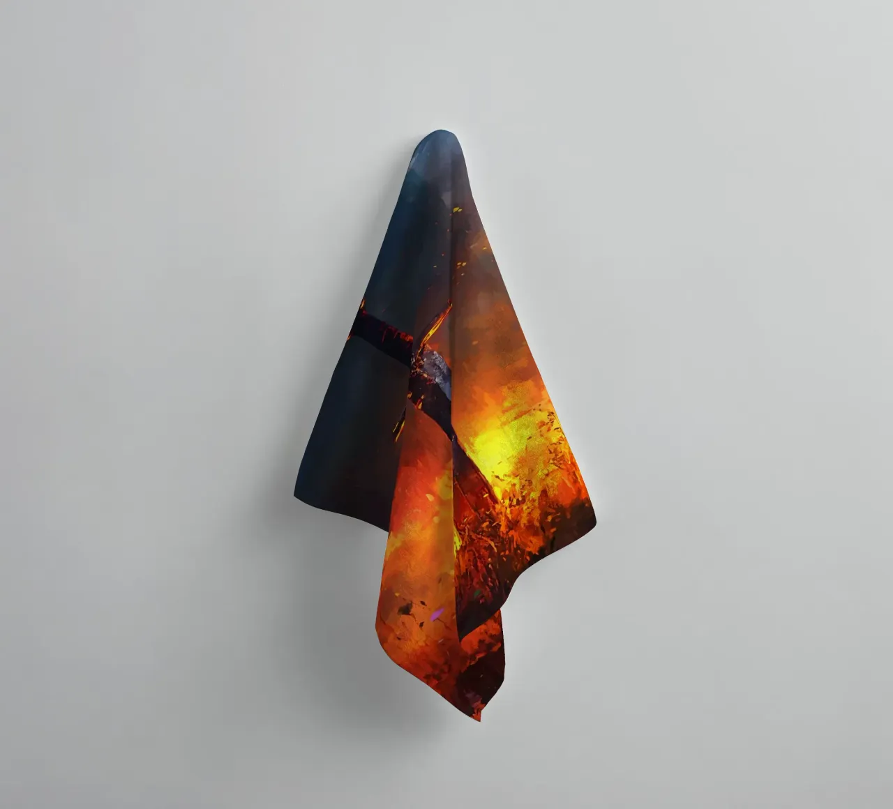 Sword in the flaming field at sunset towel by pixelbull - medieval art and more