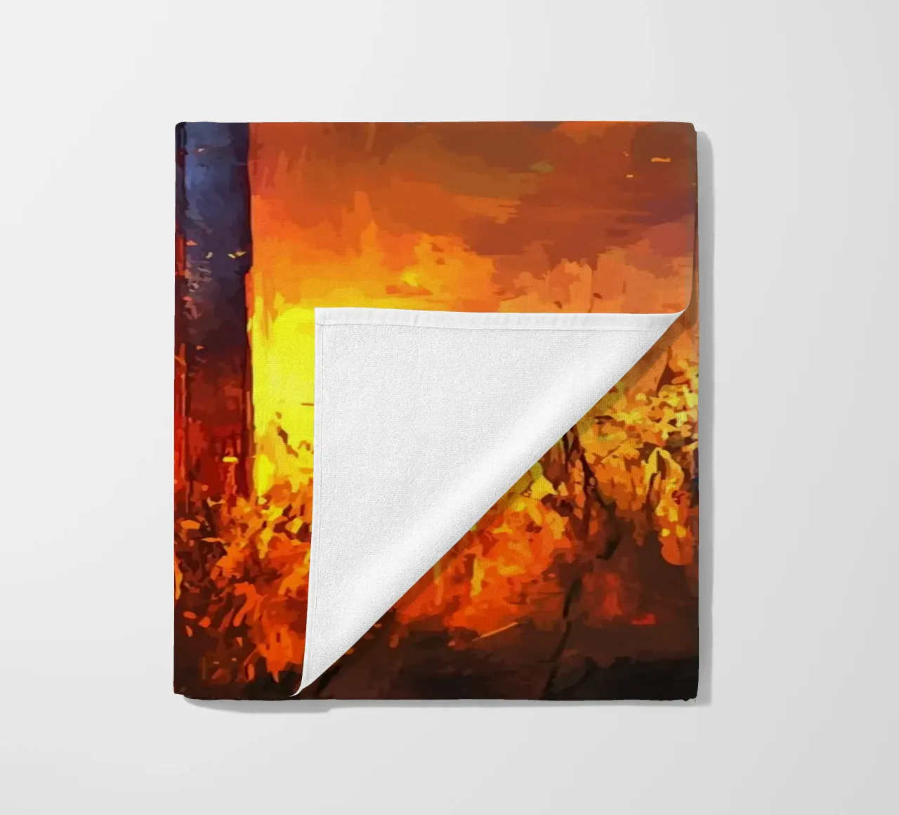 Sword in the flaming field at sunset beach towel by pixelbull - medieval art and more