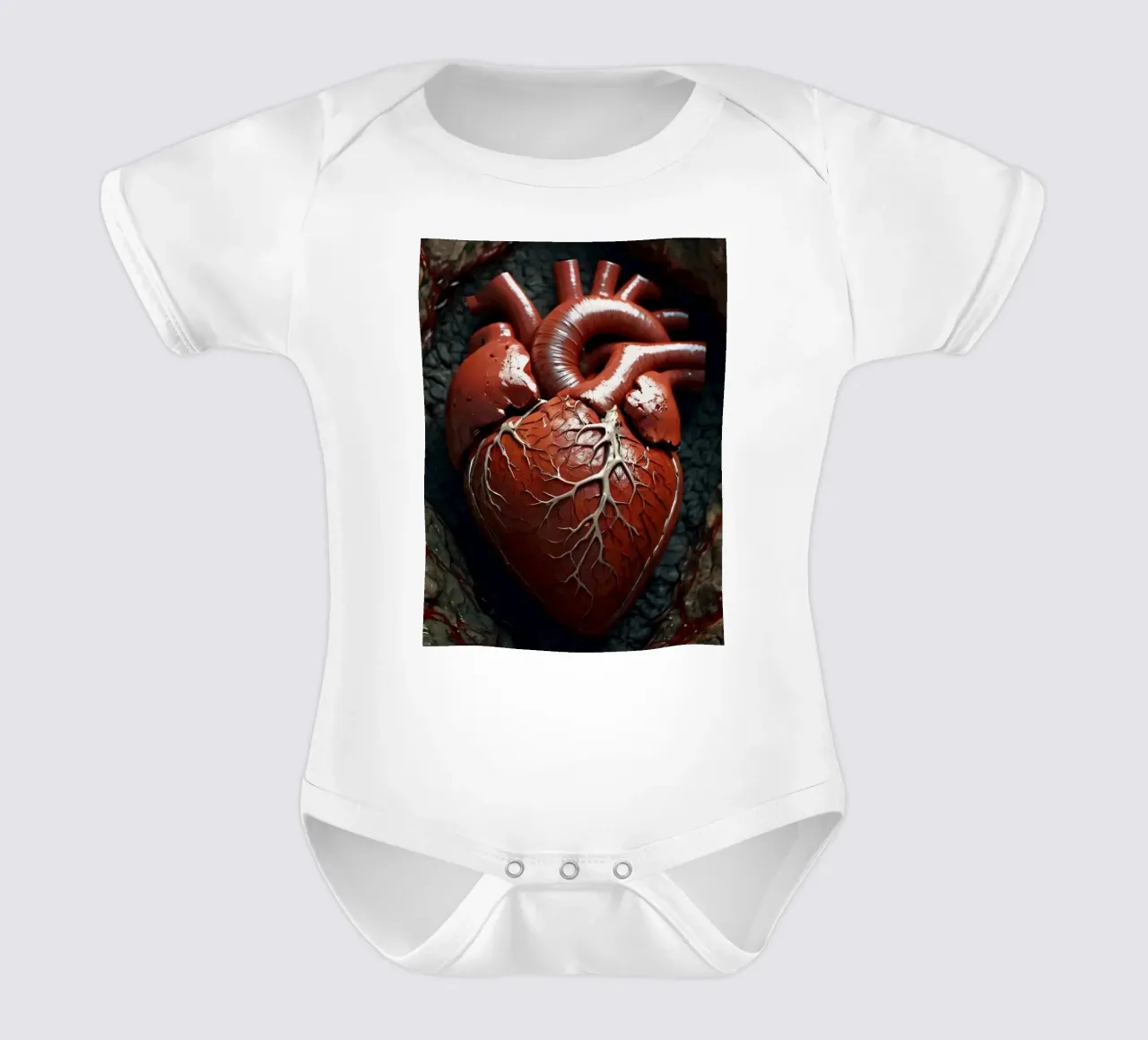 Un cuore realistico emerge dalla terra spaccata body neonato maniche corte da DesignDoodle